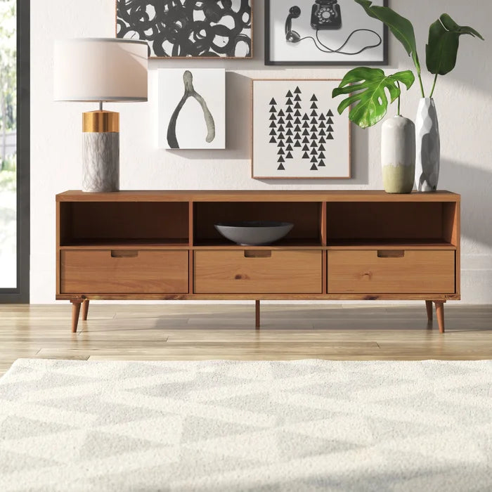 Solid Teak Wood 3-Drawer TV Stand