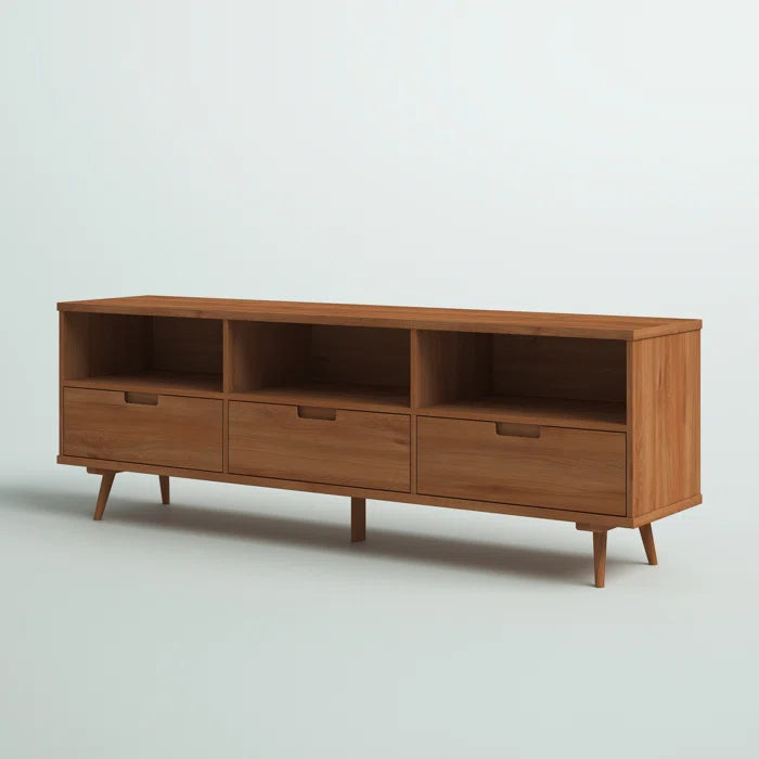 Solid Teak Wood 3-Drawer TV Stand