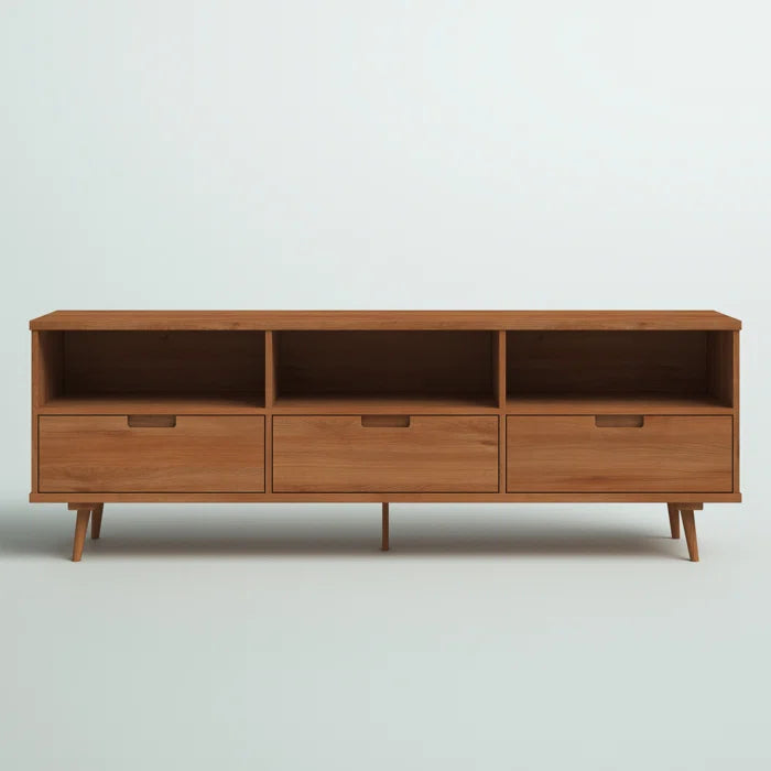 Solid Teak Wood 3-Drawer TV Stand