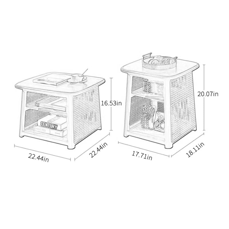 Solid Wood Rattan Coffee Table with High-Low Design