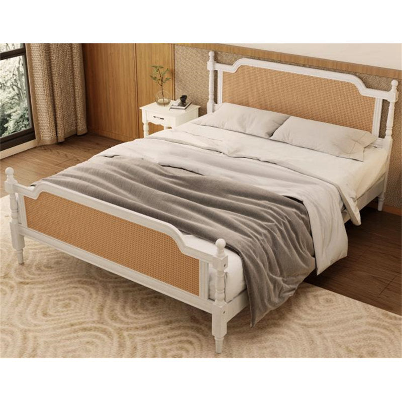 French Provincial Teakwood & Rattan Bed