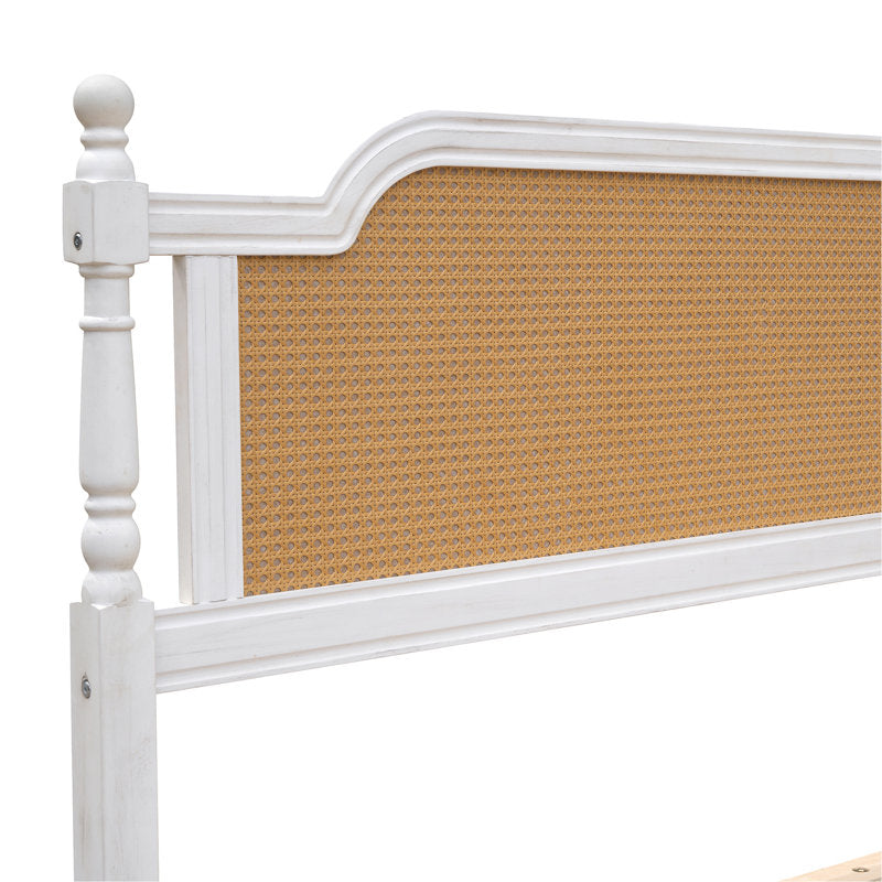 French Provincial Teakwood & Rattan Bed