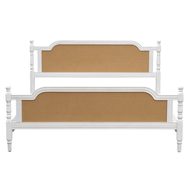 French Provincial Teakwood & Rattan Bed