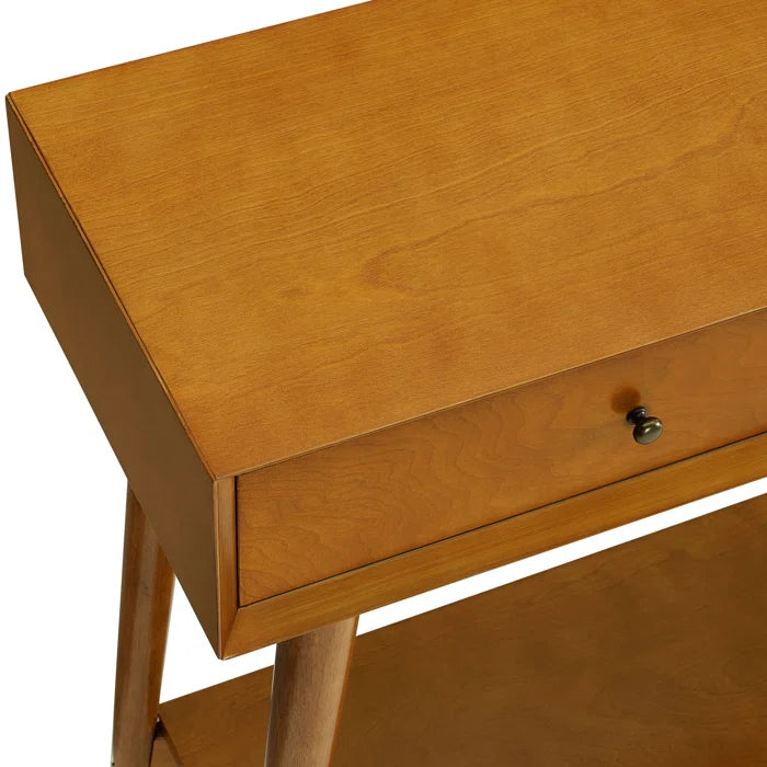 Mid-Century Modern Console Table with 2 Drawers & Lower Shelf