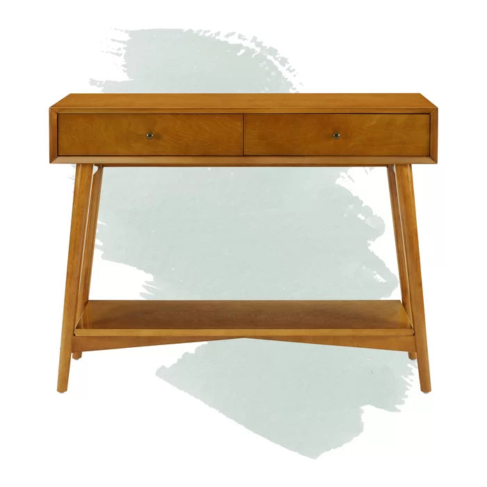 Mid-Century Modern Console Table with 2 Drawers & Lower Shelf