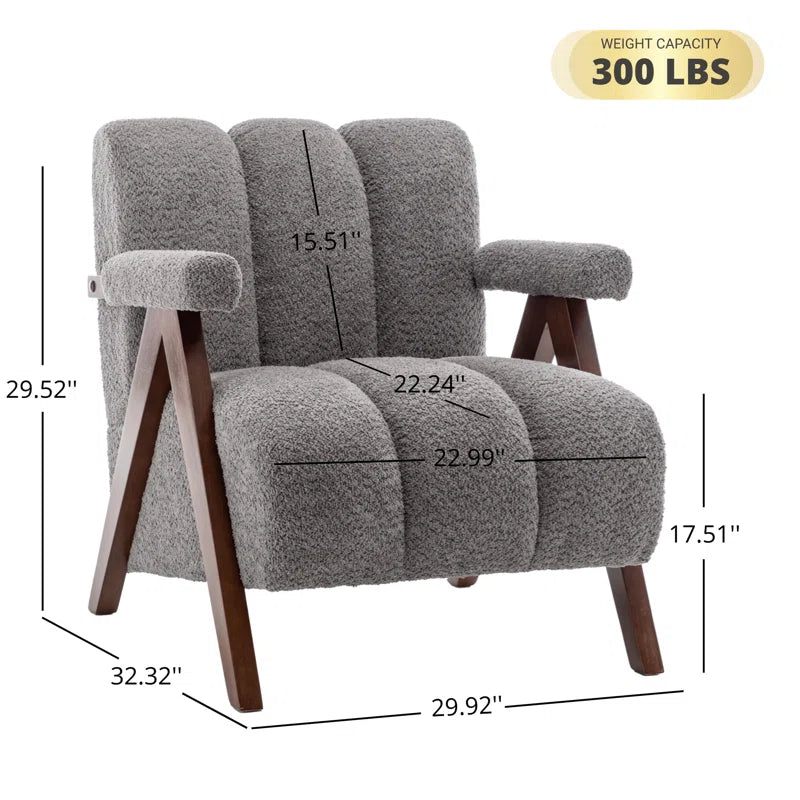 Upholstered Chandigarh Armchair with Teak Wood Legs
