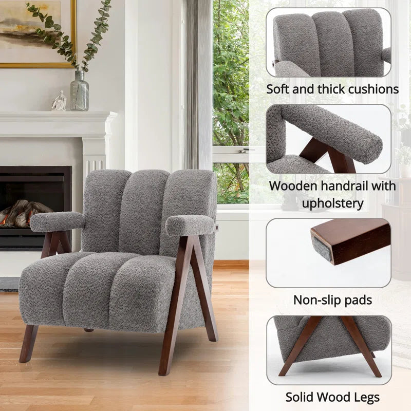 Upholstered Chandigarh Armchair with Teak Wood Legs