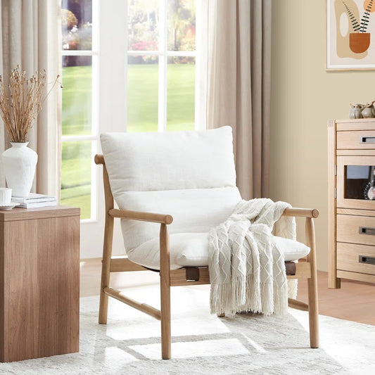 Wide Upholstered Accent Chair with Wooden Legs