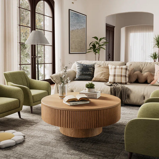 Round Coffee Table-Solid Wood Fluted Design