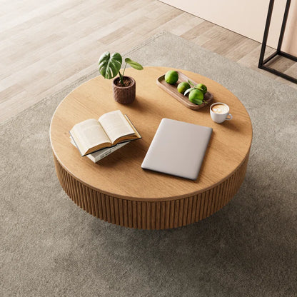 Round Coffee Table-Solid Wood Fluted Design