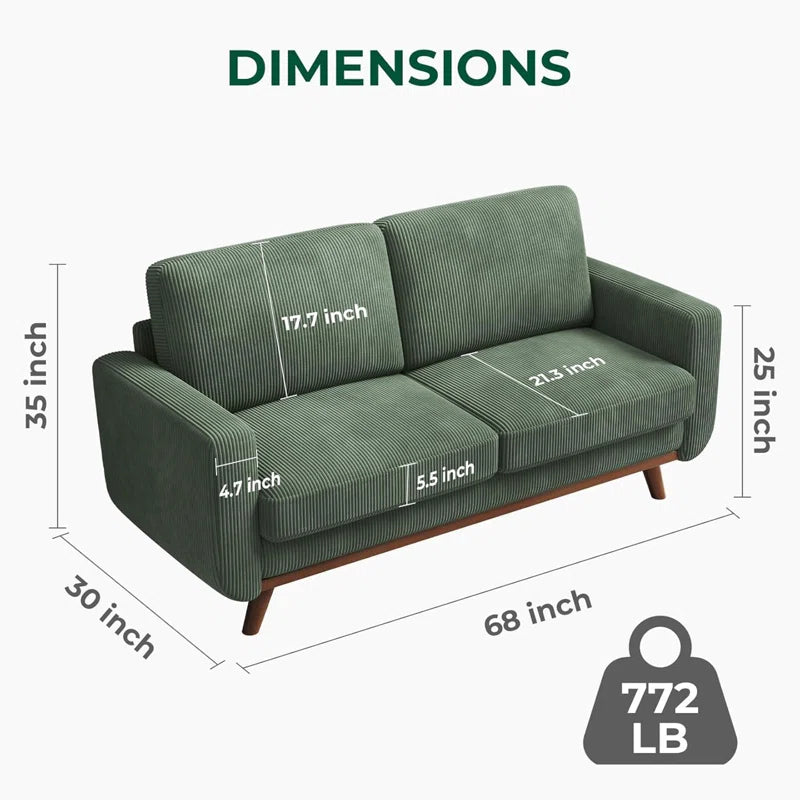 Comfy Corduroy Sofa Couch with Solid Wood Leg