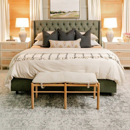 Emery Wood and Upholstered Bench