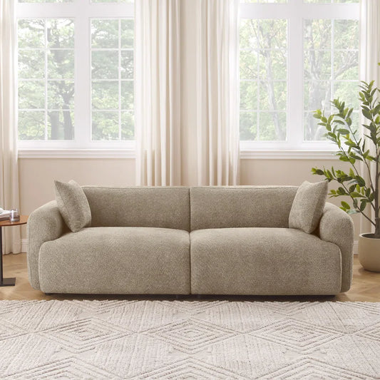 Square Arm Upholstered Sofa with Throw Pillows