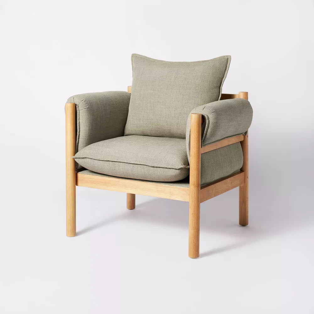 Addy Wood Dowel Accent Chair with Cushion Arms