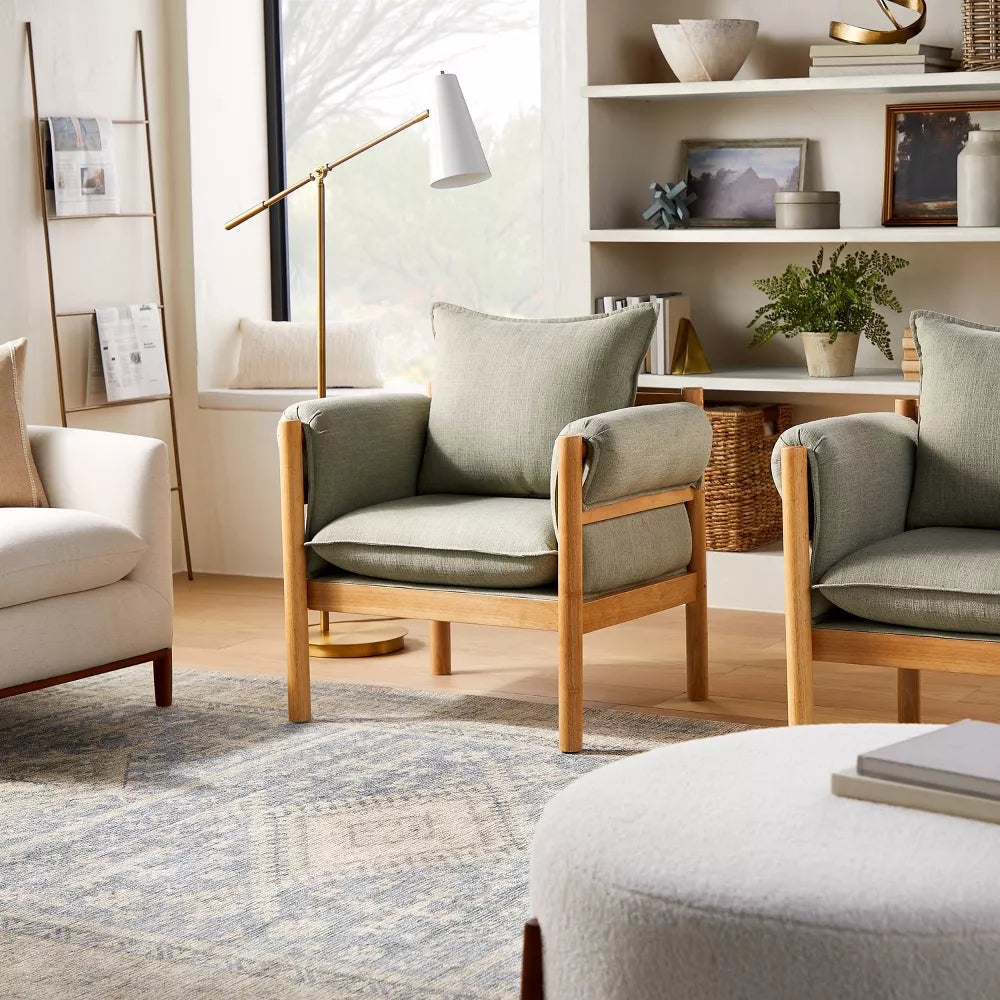 Addy Wood Dowel Accent Chair with Cushion Arms