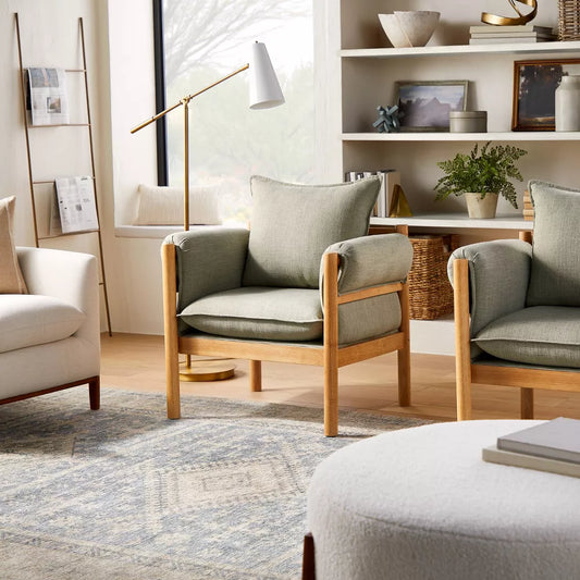 Addy Wood Dowel Accent Chair with Cushion Arms
