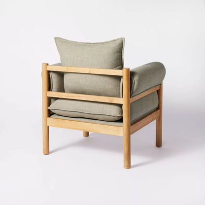 Addy Wood Dowel Accent Chair with Cushion Arms