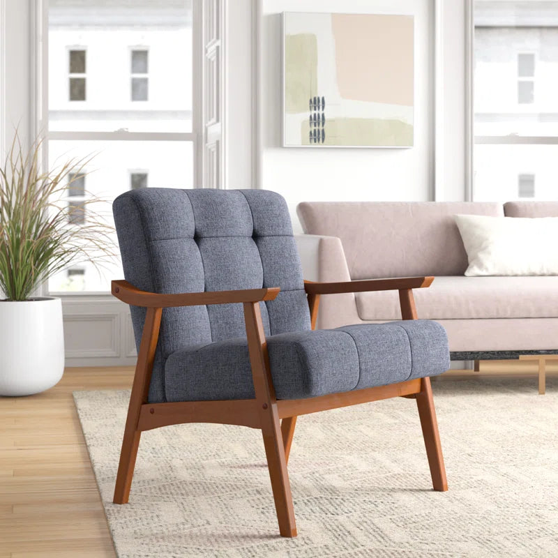Teakwood Tufted Fabric Accent Chair