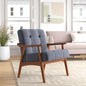 Teakwood Tufted Fabric Accent Chair