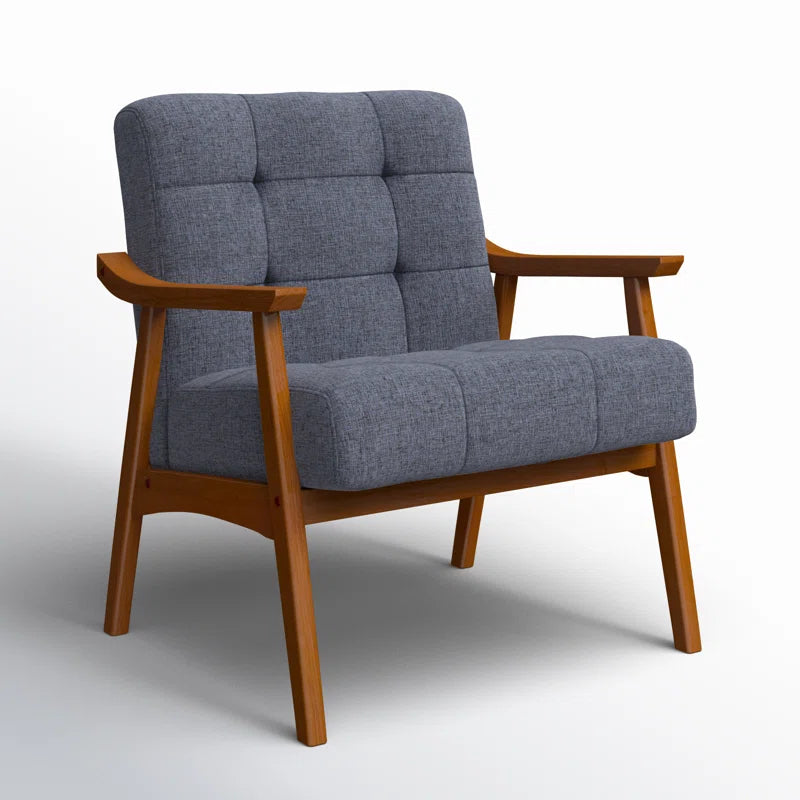 Teakwood Tufted Fabric Accent Chair