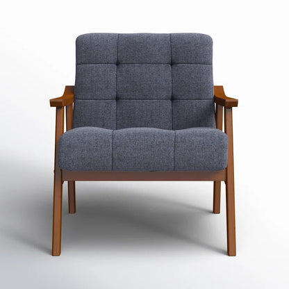 Teakwood Tufted Fabric Accent Chair