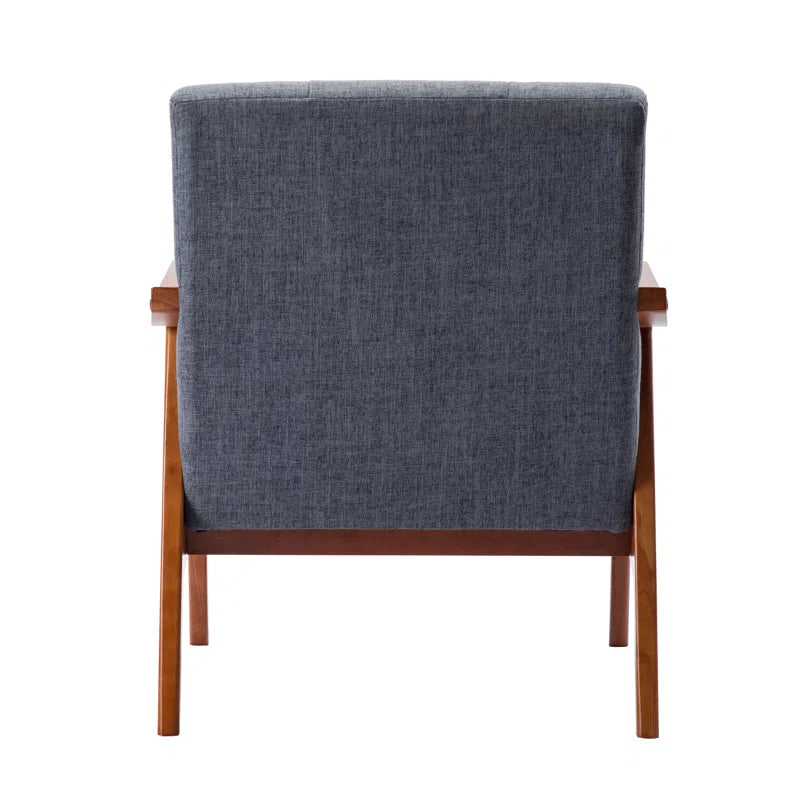 Teakwood Tufted Fabric Accent Chair