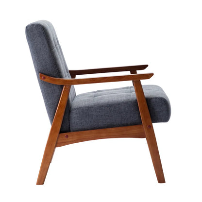 Teakwood Tufted Fabric Accent Chair