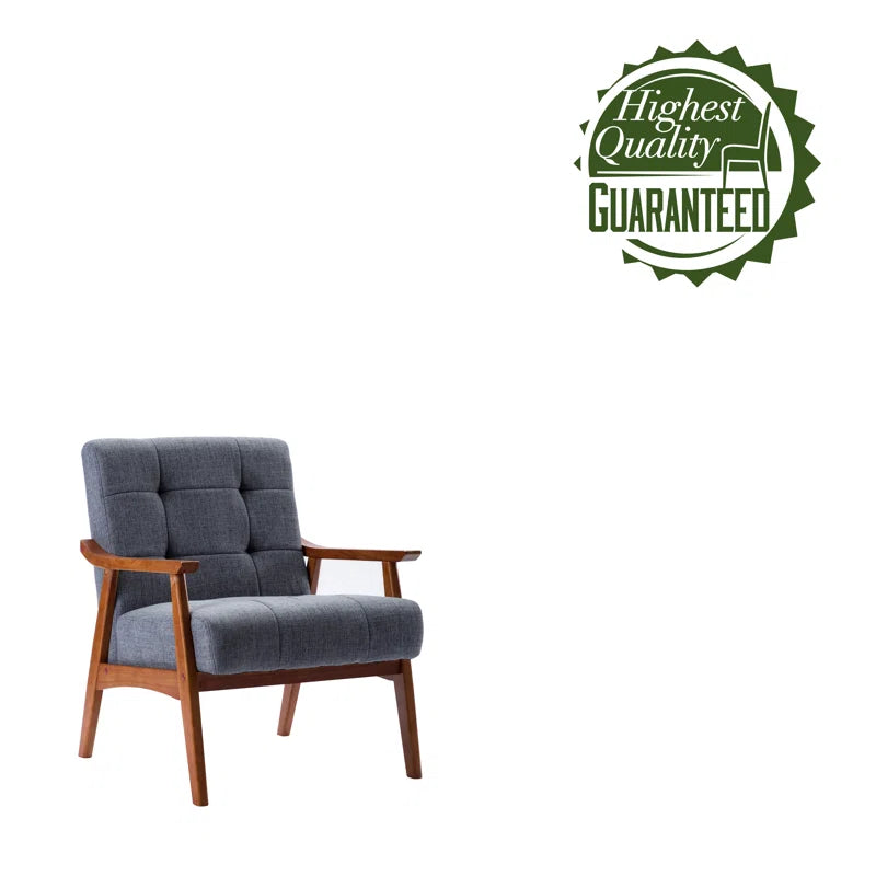 Teakwood Tufted Fabric Accent Chair