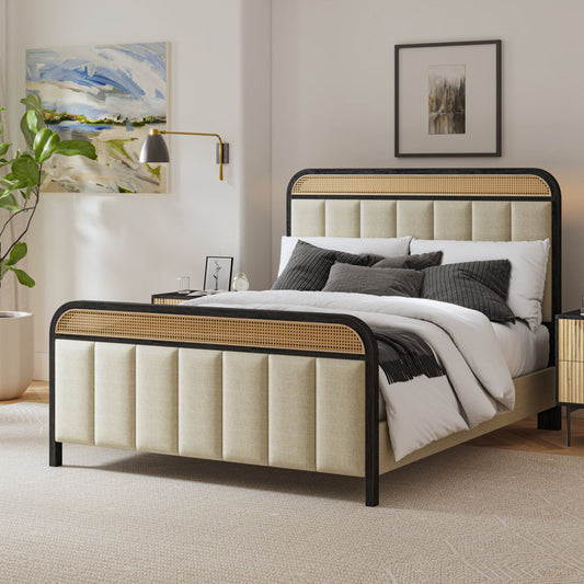 Solano Rattan Upholstered Bed