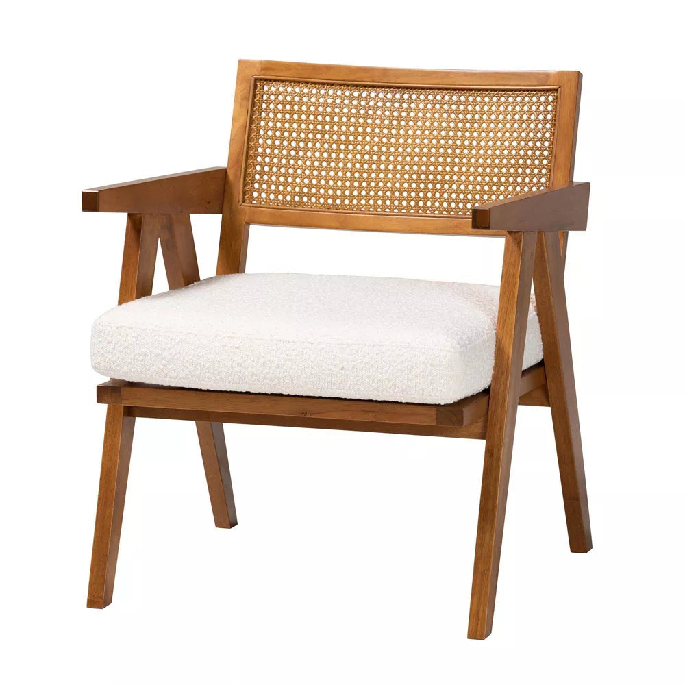 Chandigarh Rattan Accent Chair with Boucle Upholstery