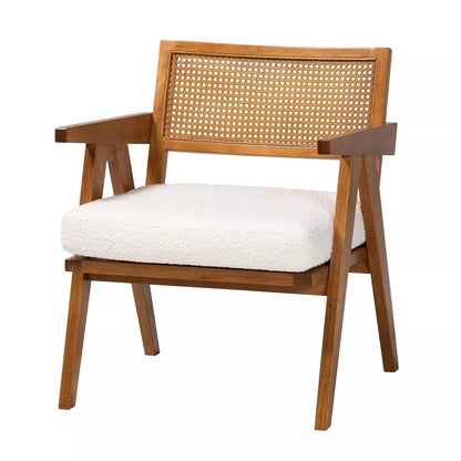 Chandigarh Rattan Accent Chair with Boucle Upholstery