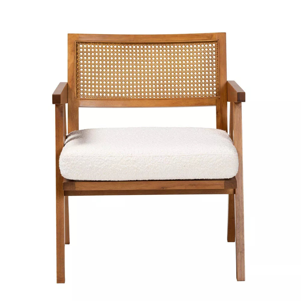 Chandigarh Rattan Accent Chair with Boucle Upholstery