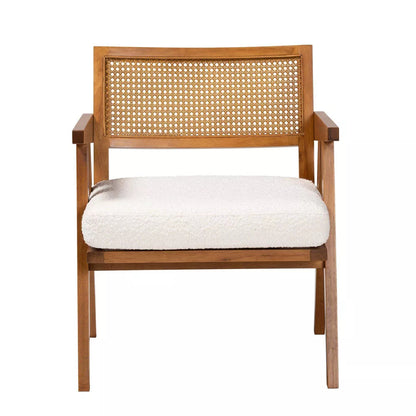Chandigarh Rattan Accent Chair with Boucle Upholstery