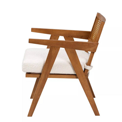 Chandigarh Rattan Accent Chair with Boucle Upholstery