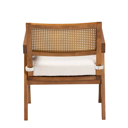 Chandigarh Rattan Accent Chair with Boucle Upholstery