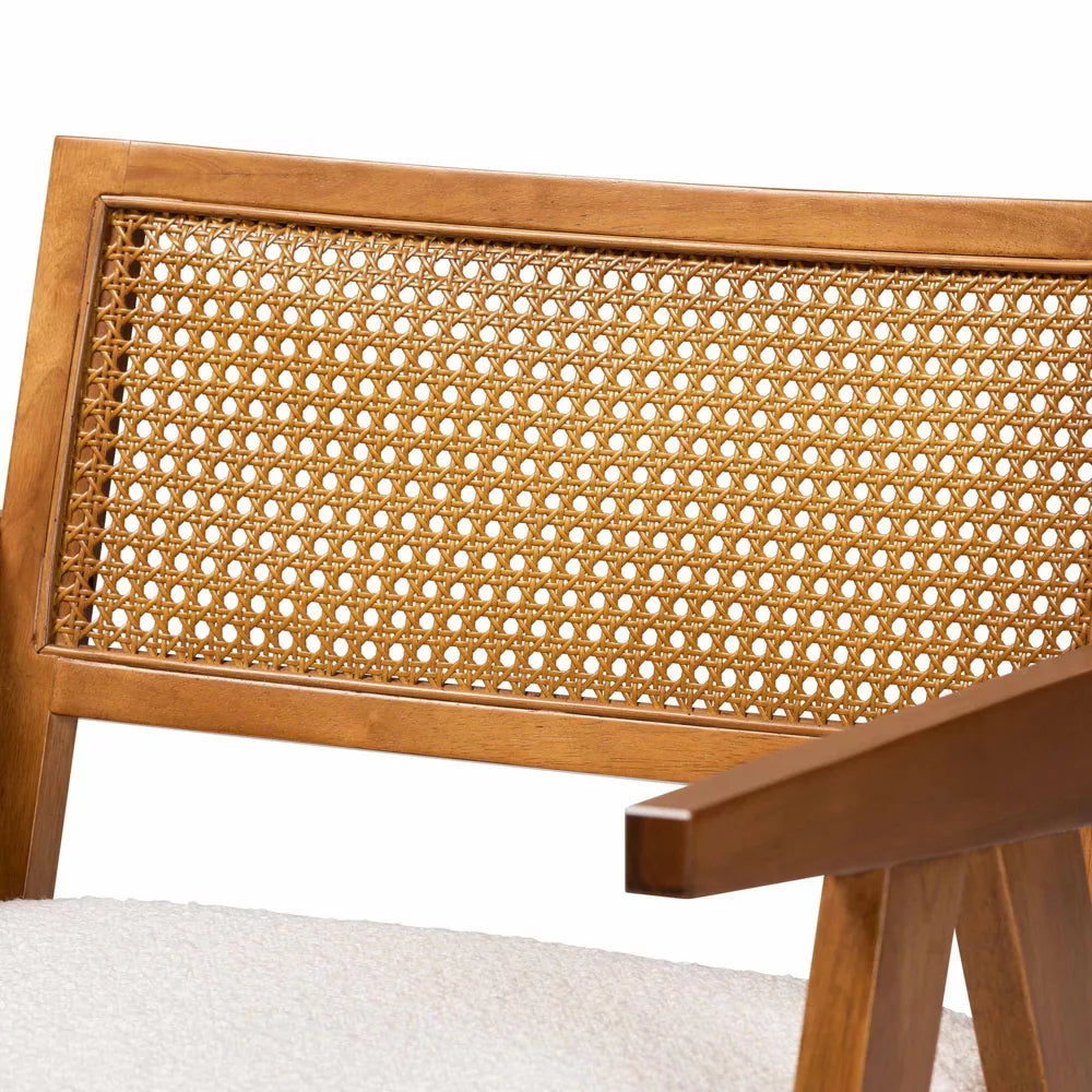 Chandigarh Rattan Accent Chair with Boucle Upholstery