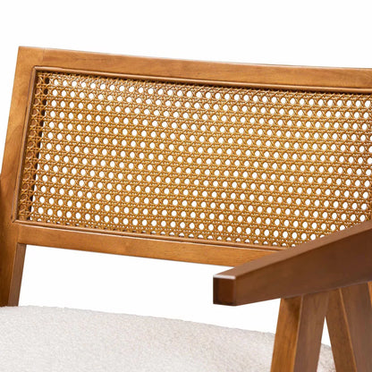 Chandigarh Rattan Accent Chair with Boucle Upholstery