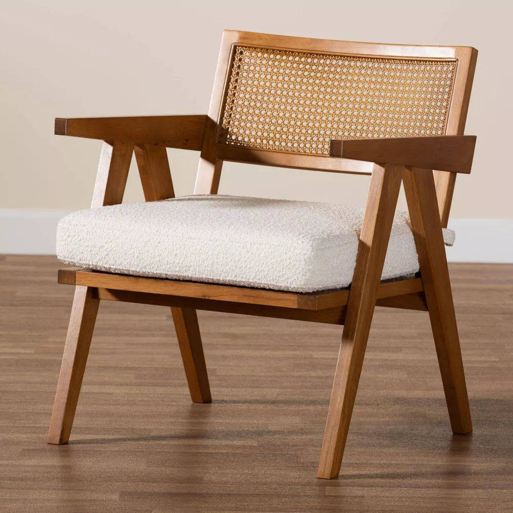 Chandigarh Rattan Accent Chair with Boucle Upholstery