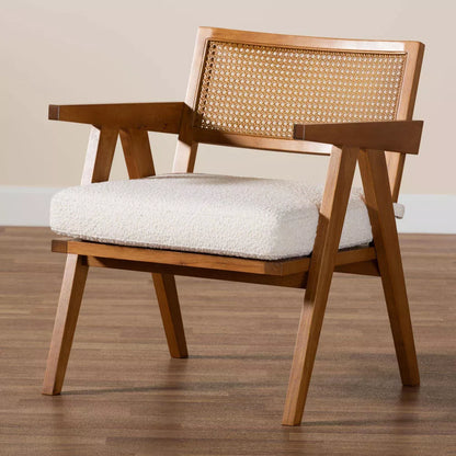 Chandigarh Rattan Accent Chair with Boucle Upholstery