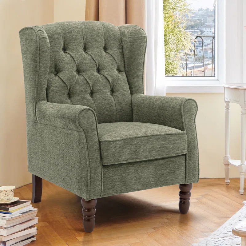 Button-Tufted Accent Chair with Rolled Arm