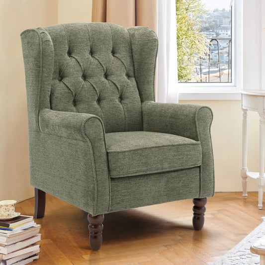 Button-Tufted Accent Chair with Rolled Arm