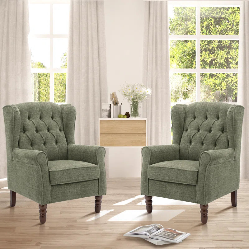 Button-Tufted Accent Chair with Rolled Arm