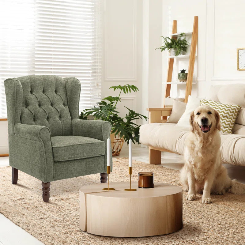 Button-Tufted Accent Chair with Rolled Arm