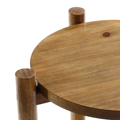 Accent Round End Table with Rattan Shelf