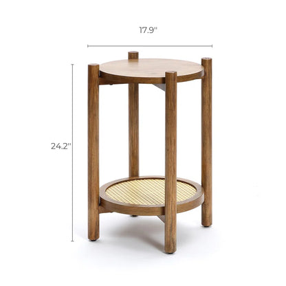 Accent Round End Table with Rattan Shelf
