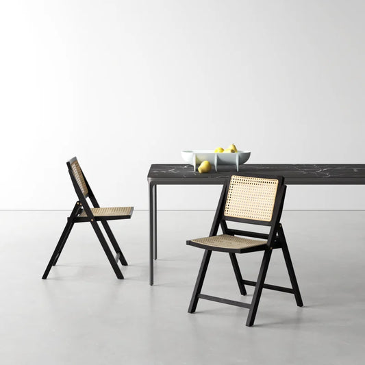 Black Rattan Folding Dining Chair