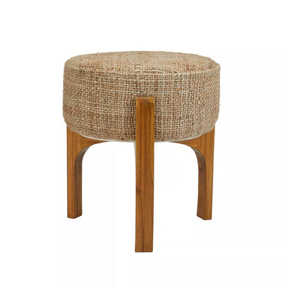 Teak Wood Round Jute Stool