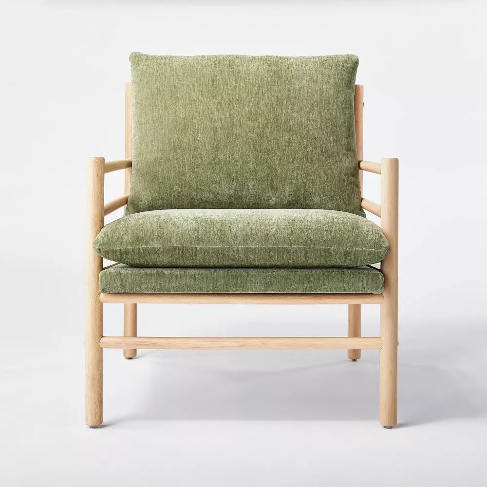 Dowel Velvet Armchair Light Green