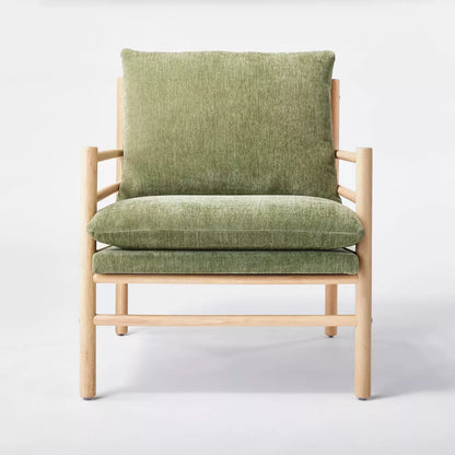 Dowel Velvet Armchair Light Green