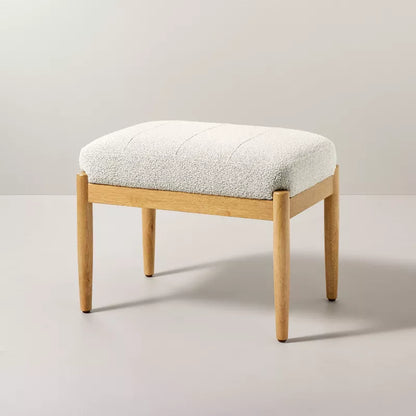 Boucle Upholstered Wood Ottoman